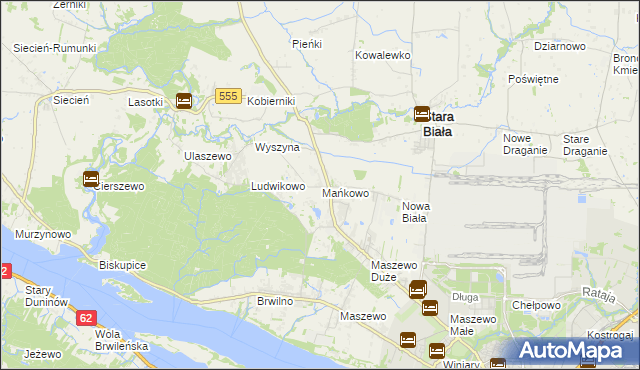 mapa Mańkowo gmina Stara Biała, Mańkowo gmina Stara Biała na mapie Targeo