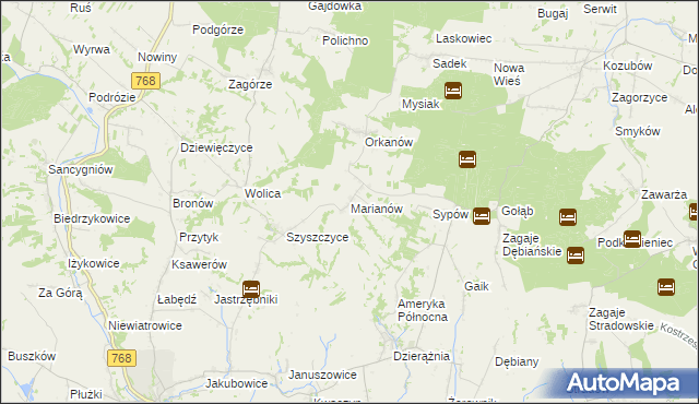 mapa Marianów gmina Działoszyce, Marianów gmina Działoszyce na mapie Targeo