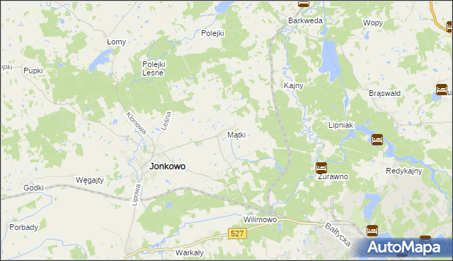 mapa Mątki gmina Jonkowo, Mątki gmina Jonkowo na mapie Targeo