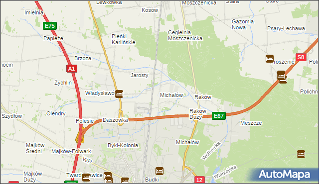 mapa Michałów gmina Moszczenica, Michałów gmina Moszczenica na mapie Targeo