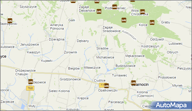 mapa Michałowice gmina Czarnocin, Michałowice gmina Czarnocin na mapie Targeo