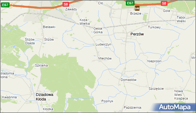 mapa Miechów gmina Perzów, Miechów gmina Perzów na mapie Targeo