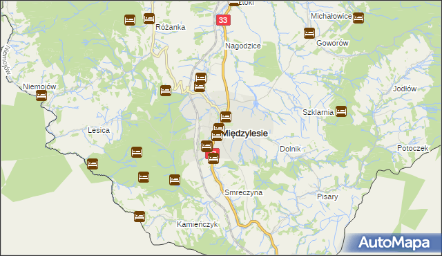 mapa Międzylesie powiat kłodzki, Międzylesie powiat kłodzki na mapie Targeo