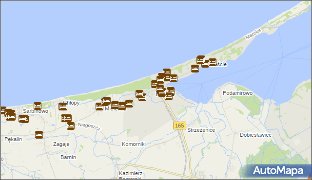 mapa Mielno powiat koszaliński, Mielno powiat koszaliński na mapie Targeo