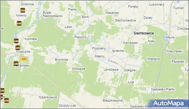 mapa Miętno gmina Siemkowice, Miętno gmina Siemkowice na mapie Targeo
