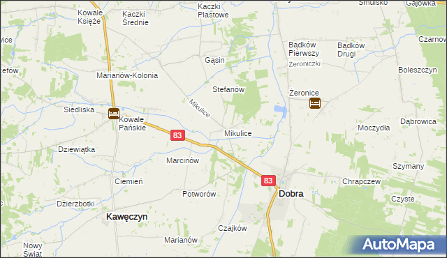 mapa Mikulice gmina Dobra, Mikulice gmina Dobra na mapie Targeo