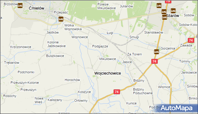 mapa Mikułowice gmina Wojciechowice, Mikułowice gmina Wojciechowice na mapie Targeo