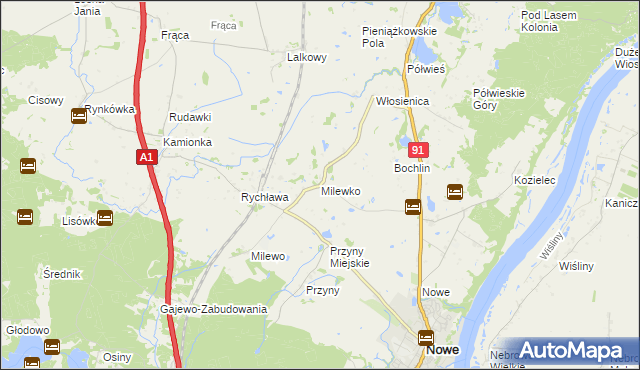 mapa Milewko gmina Nowe, Milewko gmina Nowe na mapie Targeo