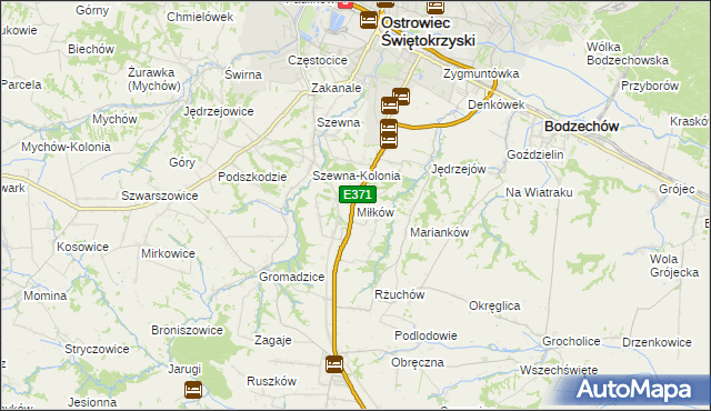 mapa Miłków gmina Bodzechów, Miłków gmina Bodzechów na mapie Targeo