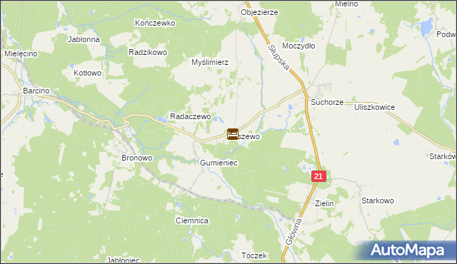mapa Miszewo gmina Trzebielino, Miszewo gmina Trzebielino na mapie Targeo