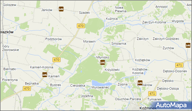 mapa Młynisko gmina Koźminek, Młynisko gmina Koźminek na mapie Targeo