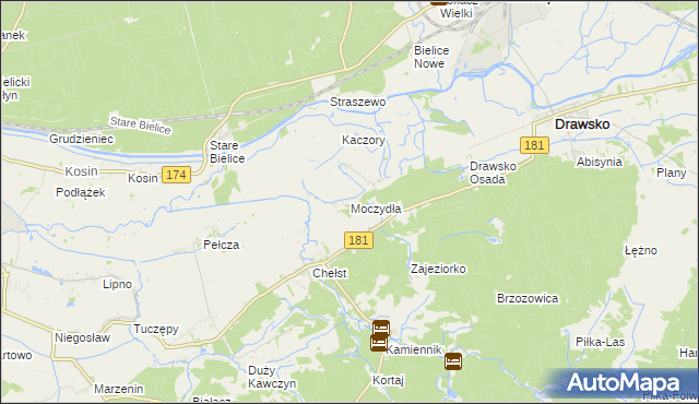 mapa Moczydła gmina Drawsko, Moczydła gmina Drawsko na mapie Targeo