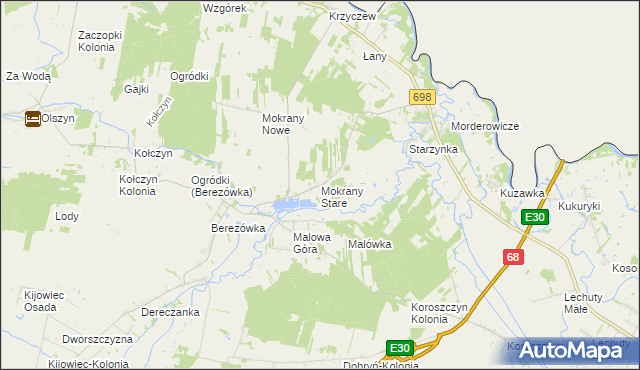 mapa Mokrany Stare, Mokrany Stare na mapie Targeo