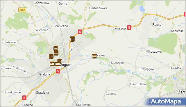 mapa Morawa gmina Strzegom, Morawa gmina Strzegom na mapie Targeo