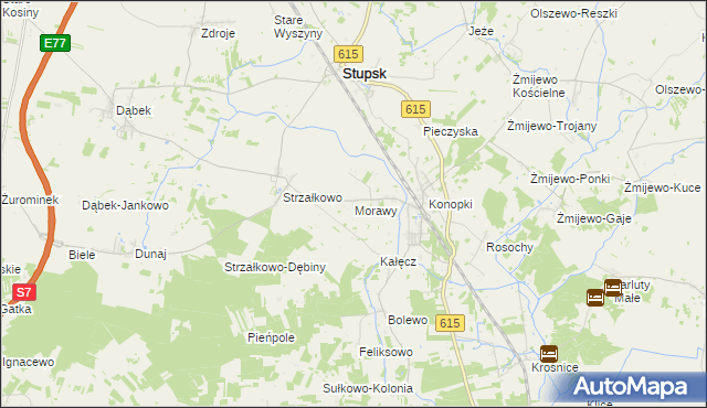 mapa Morawy gmina Stupsk, Morawy gmina Stupsk na mapie Targeo