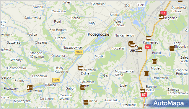 mapa Mostki gmina Stary Sącz, Mostki gmina Stary Sącz na mapie Targeo