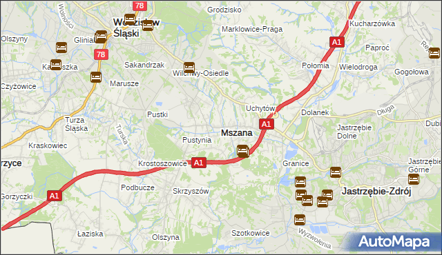 mapa Mszana powiat wodzisławski, Mszana powiat wodzisławski na mapie Targeo