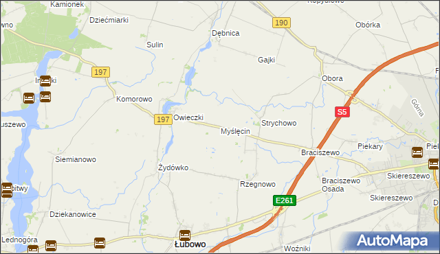 mapa Myślęcin gmina Łubowo, Myślęcin gmina Łubowo na mapie Targeo
