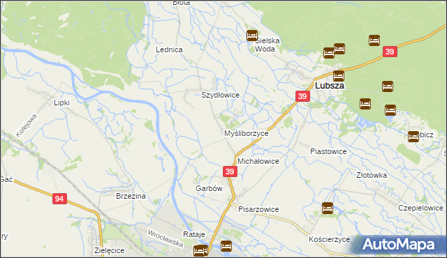 mapa Myśliborzyce gmina Lubsza, Myśliborzyce gmina Lubsza na mapie Targeo