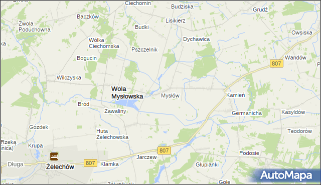 mapa Mysłów gmina Wola Mysłowska, Mysłów gmina Wola Mysłowska na mapie Targeo