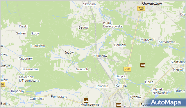 mapa Nałęczów gmina Końskie, Nałęczów gmina Końskie na mapie Targeo