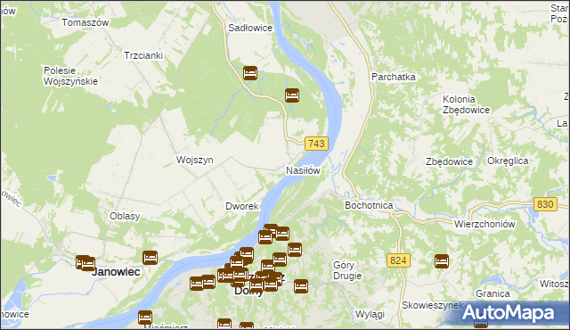 mapa Nasiłów gmina Janowiec, Nasiłów gmina Janowiec na mapie Targeo