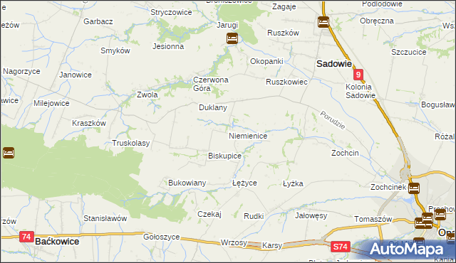 mapa Niemienice gmina Sadowie, Niemienice gmina Sadowie na mapie Targeo
