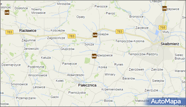 mapa Niezwojowice, Niezwojowice na mapie Targeo