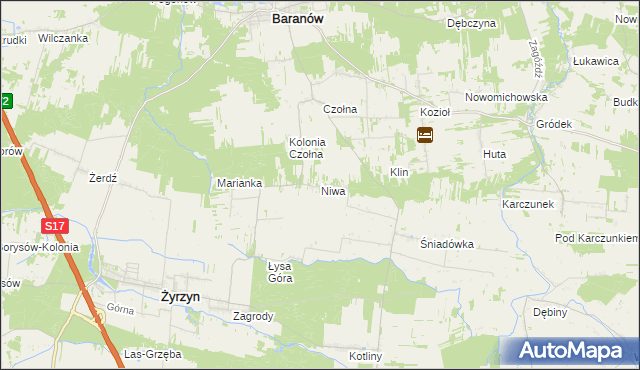 mapa Niwa gmina Baranów, Niwa gmina Baranów na mapie Targeo