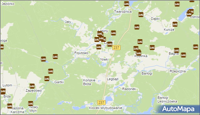 mapa Niwki gmina Tuchola, Niwki gmina Tuchola na mapie Targeo