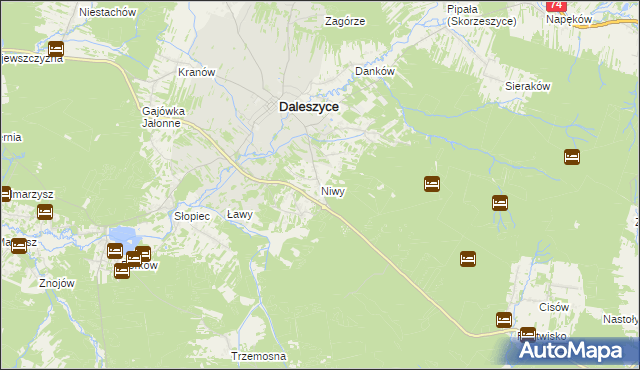 mapa Niwy gmina Daleszyce, Niwy gmina Daleszyce na mapie Targeo