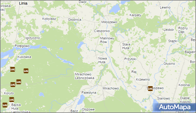 mapa Nowa Huta gmina Kartuzy, Nowa Huta gmina Kartuzy na mapie Targeo