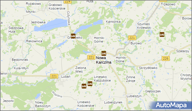 mapa Nowa Karczma powiat kościerski, Nowa Karczma powiat kościerski na mapie Targeo