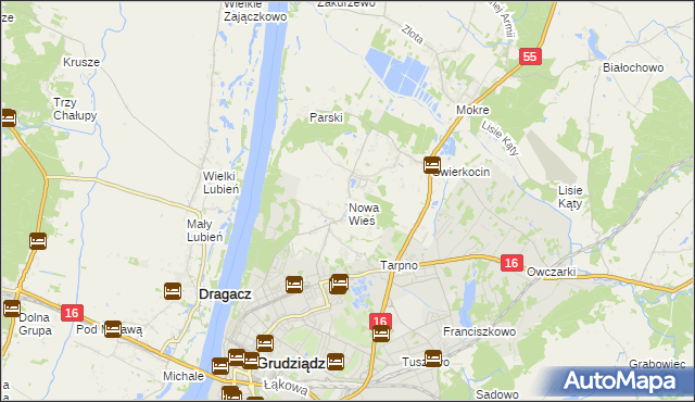 mapa Nowa Wieś gmina Grudziądz, Nowa Wieś gmina Grudziądz na mapie Targeo