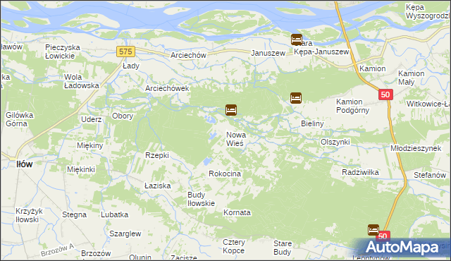 mapa Nowa Wieś gmina Młodzieszyn, Nowa Wieś gmina Młodzieszyn na mapie Targeo
