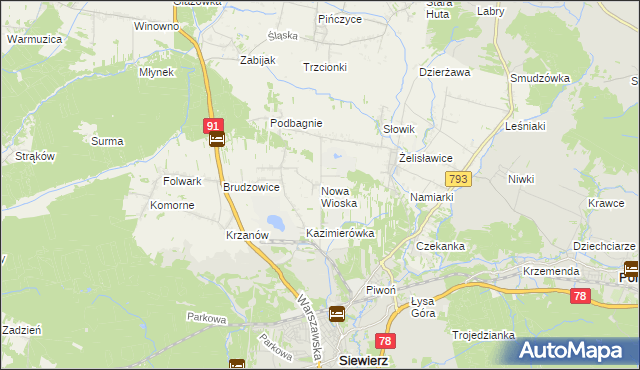 mapa Nowa Wioska gmina Siewierz, Nowa Wioska gmina Siewierz na mapie Targeo