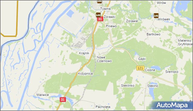 mapa Nowe Czarnowo gmina Gryfino, Nowe Czarnowo gmina Gryfino na mapie Targeo