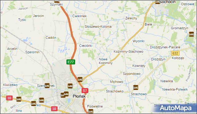 mapa Nowe Koziminy, Nowe Koziminy na mapie Targeo