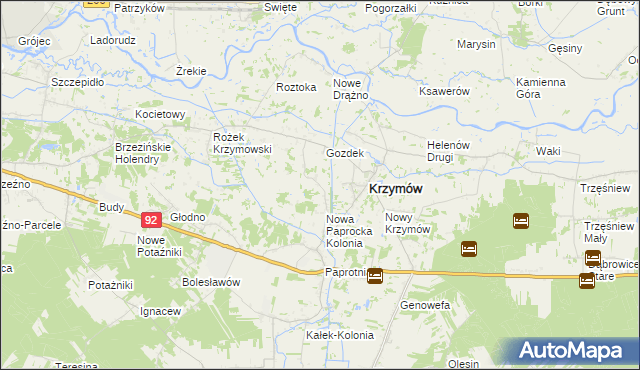 mapa Nowe Paprockie Holendry, Nowe Paprockie Holendry na mapie Targeo