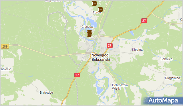 mapa Nowogród Bobrzański, Nowogród Bobrzański na mapie Targeo