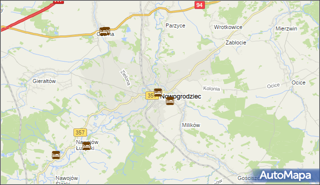 mapa Nowogrodziec, Nowogrodziec na mapie Targeo