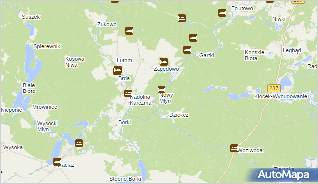 mapa Nowy Młyn gmina Czersk, Nowy Młyn gmina Czersk na mapie Targeo