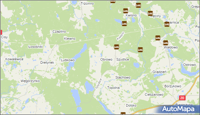 mapa Obrowo gmina Miastko, Obrowo gmina Miastko na mapie Targeo