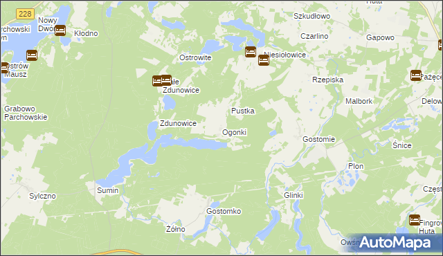 mapa Ogonki gmina Sulęczyno, Ogonki gmina Sulęczyno na mapie Targeo