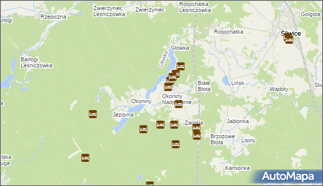 mapa Okoniny Nadjeziorne, Okoniny Nadjeziorne na mapie Targeo