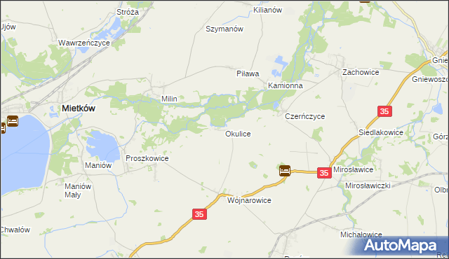 mapa Okulice gmina Sobótka, Okulice gmina Sobótka na mapie Targeo