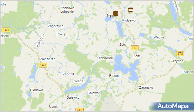 mapa Olchowiec gmina Drawsko Pomorskie, Olchowiec gmina Drawsko Pomorskie na mapie Targeo