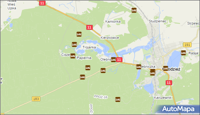 mapa Oleśnica gmina Chodzież, Oleśnica gmina Chodzież na mapie Targeo