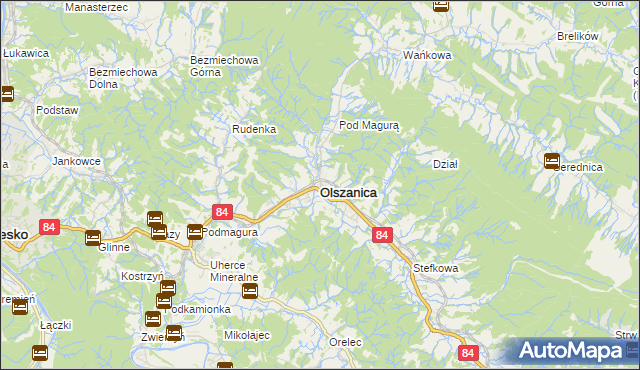 mapa Olszanica powiat leski, Olszanica powiat leski na mapie Targeo