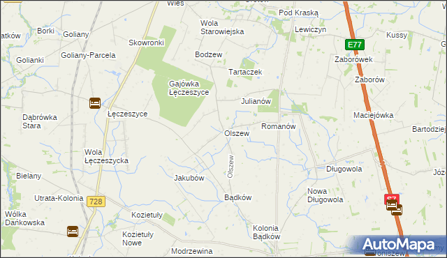 mapa Olszew gmina Goszczyn, Olszew gmina Goszczyn na mapie Targeo